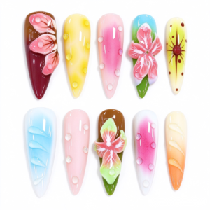 Uñas Postizas con Flores en Degradado Pastel